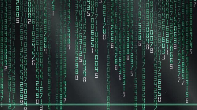 Green Matrix Binary Code Stream Flowing Downward on Dark Gradient Background
