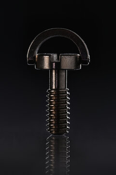 Stainless D-ring screw on a black background