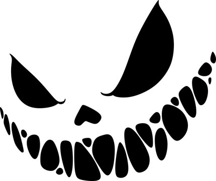 Minimalist Halloween isolated element featuring a black creepy monster smile vector illustration on transparent background for creative graphic design overlays and prints.