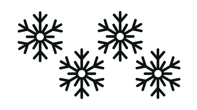 Set of four black snowflakes vector graphic design isolated illustration