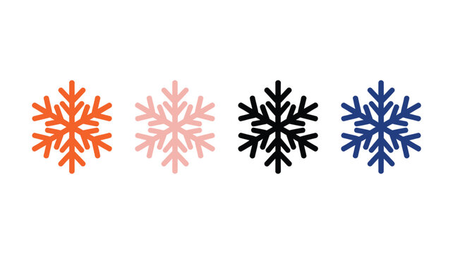 Set of four colorful vector snowflakes icons in different shades on white background