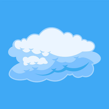 Cartoon White Cloud Illustration on Blue Sky Background, Cute Fluffy Weather Cloud Vector Design