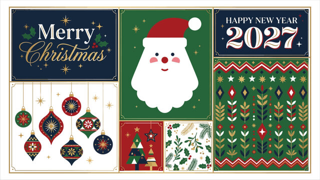 Merry christmas and new year 2027 festive holiday design pack