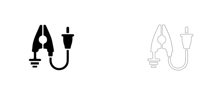 Grounding clamp with plug connector vector icon filled and outline, static grounding bonding clamp symbol.