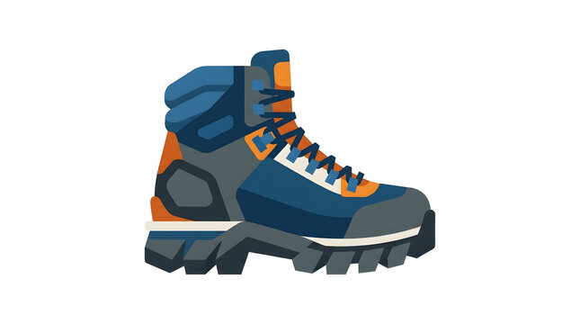Modern hiking boot for terrain conquest and mountain ascent, durable outdoor trekking footwear illustration isolated on white background for adventure and active lifestyle design projects.
