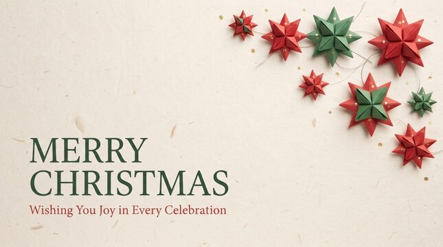 Merry christmas greeting card with festive origami stars