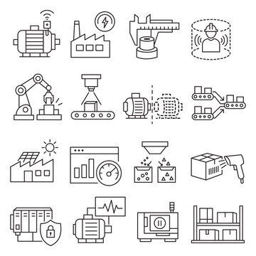 Smart Manufacturing and Industrial Automation Outline Icon Set