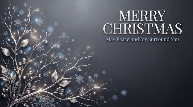 Merry christmas greeting card with winter branches and snowflakes