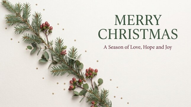 Merry christmas greeting with floral arrangement and text design