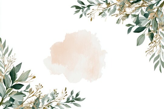 Elegant floral frame with soft watercolor background and greenery accents for invitations or greeting cards