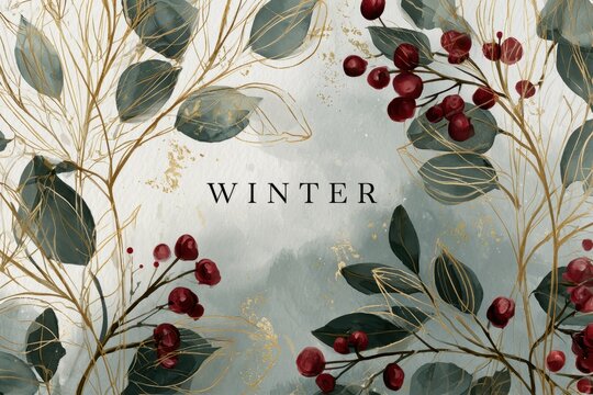 Elegant winterthemed floral design featuring red berries and green leaves with a soft background