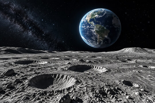 La Terre vue depuis la surface Lunaire, espace, exploration spatiale