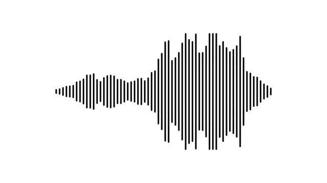 Minimalist black voice waveform and symmetrical audio sound wave lines on white background in 4k loop   