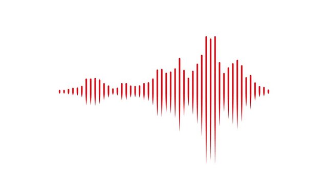 Abstract minimalist red voice waveform and symmetrical audio sound wave lines on white background in 4k loop   