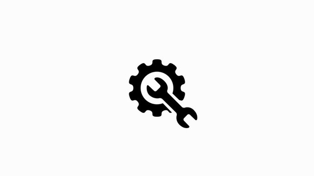 Spinning cogwheel and wrench tool icon animation on white background. Gear and wrench icon for professional repair service, technical support, mechanical Repair tools, system repair, service