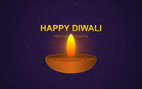 Happy Diwali Festival of Lights Greeting Card Design with Burning Diya Oil Lamp Vector Background