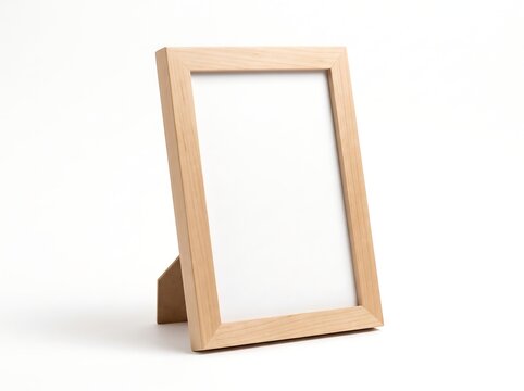 Freestanding Rectangular Maple Wooden Picture Frame with Blank White Insert Isolated on White Background
