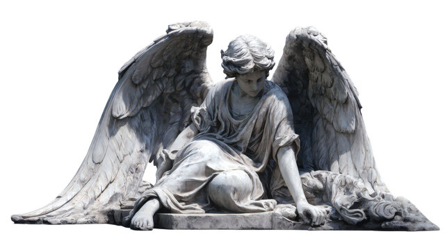 fallen angel with tattered gray wings, cracked halo
