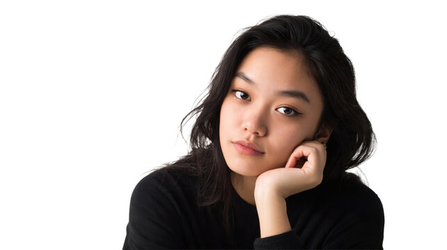  young Asian woman with a bored expression looking at the camera