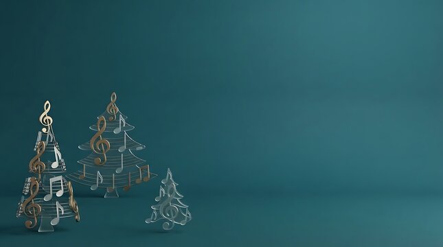 Abstract architectural forms rise from a teal gradient background with negative space