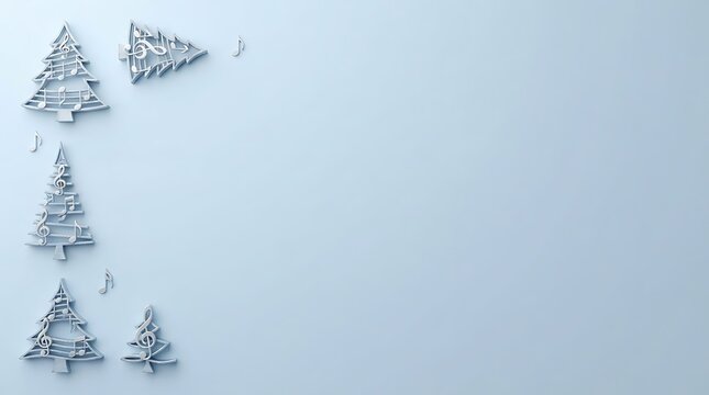 Minimalist silver abstract sculpture of trees against a pale blue background