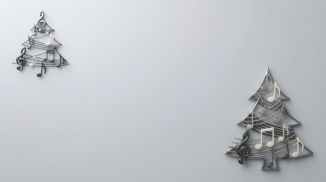 Minimalist silver christmas trees mounted on a light gray wall for festive decor