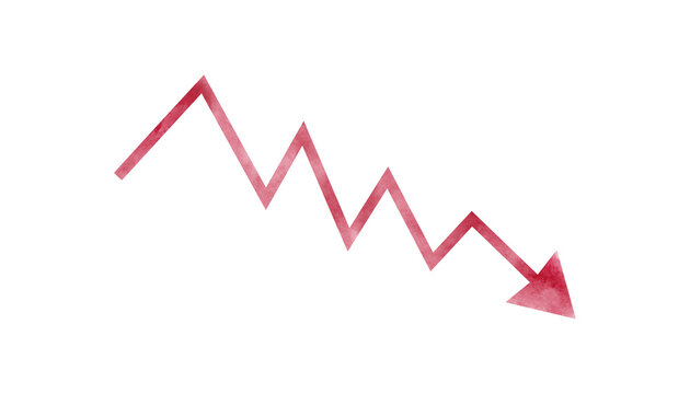 Red downward trend line representing financial loss or decline in performance over time isolated on transparent background