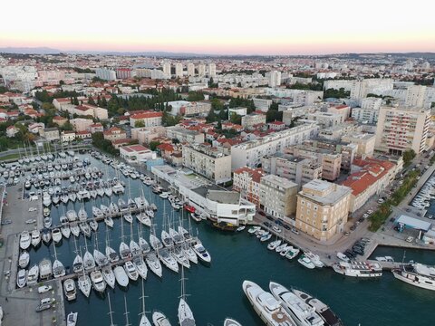 Aerial View of Zadar Old Town and Marina at Sunset, Croatia