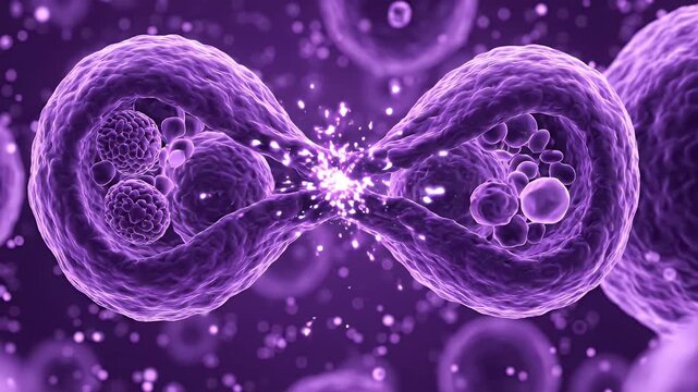 Cell division and mitosis microscopic process in real time motion