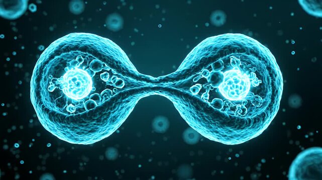 Cell mitosis dividing microscopic organism in cinematic real time motion
