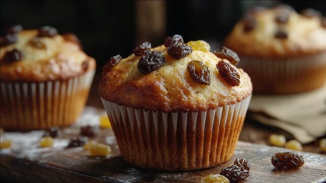 Wooden cutting board with muffin