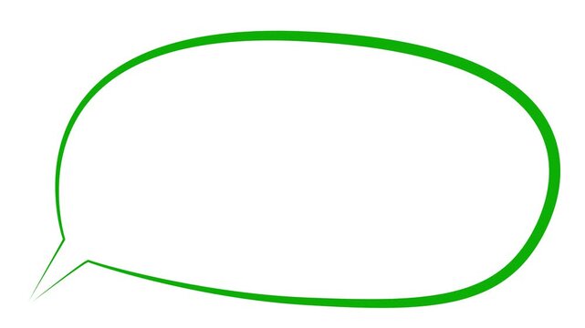 Animated green blank speech bubble symbol. Doodle of chat balloon with copy space. Looped video. Linear cloud bubble, dialog balloon, empty conversation message isolated on white background.