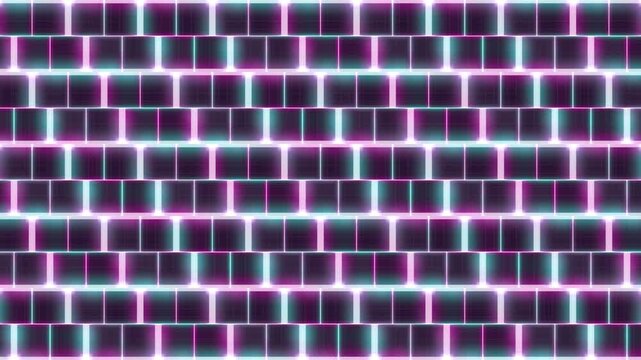 Glowing neon brick wall pattern in cyan and magenta light