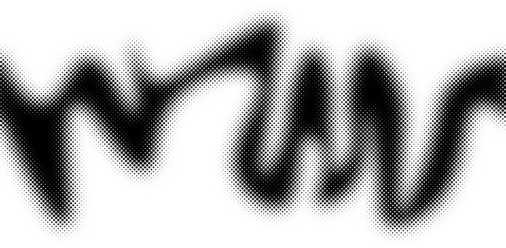 Abstract flowing black wavy line art with subtle halftone texture. Dynamic graphic creating blurred motion. Modern element on crisp white backdrop, versatile for design