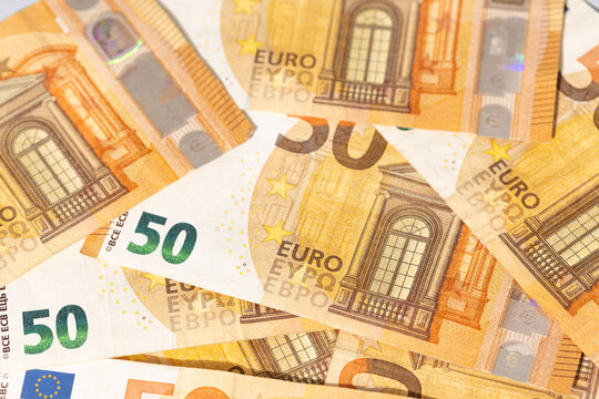 Abstract background of fifty euro banknotes