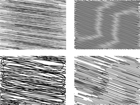 Hand drawn scribble texture set vector illustration of black sketchy ink lines and patterns