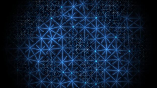 Glowing blue geometric network of connected lines and nodes