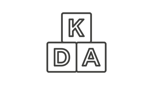 Minimalist line art illustration featuring stacking wooden alphabet blocks spelling letters against white background