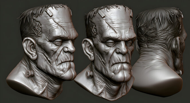 Frankenstein's monster head with stitches and bolts