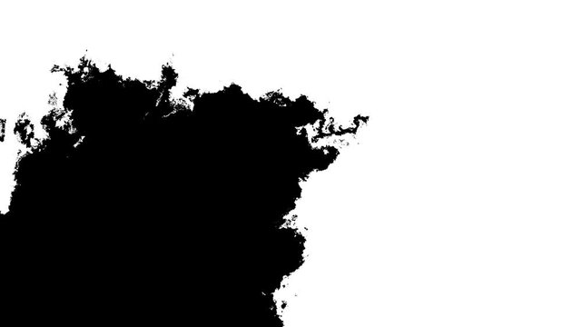 Dynamic organic ink wipe mattes with black and white fluid watercolor splashes growing outward, featuring rough textured edges and smooth luma matte transitions. 4k