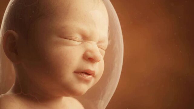 Fetus Yawning in the Womb - Developing Baby Showing Facial Expressions in Amniotic Fluid - 3D Medical Animation 4K Footage