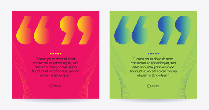 Set of two colorful quote boxes with placeholder text and five star ratings for customer testimonials