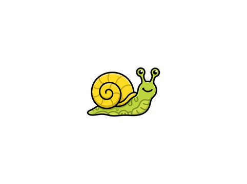 Smiling Green Snail With Large Yellow Spiral Shell Cute Garden Animal Vector Illustration