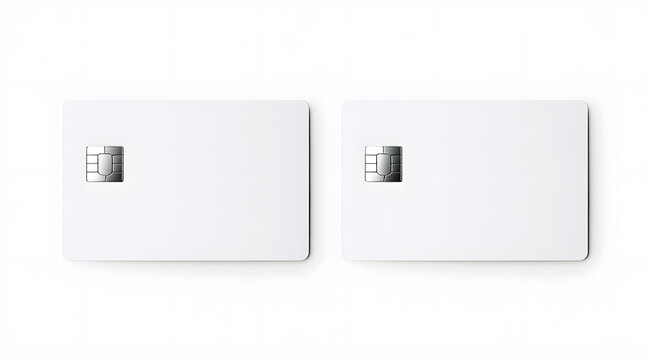 Two blank credit cards with chips isolated on a transparent background