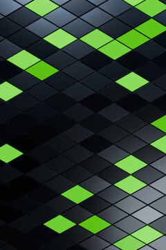 Rhombus 3D pattern of gunmetal and lime diamonds