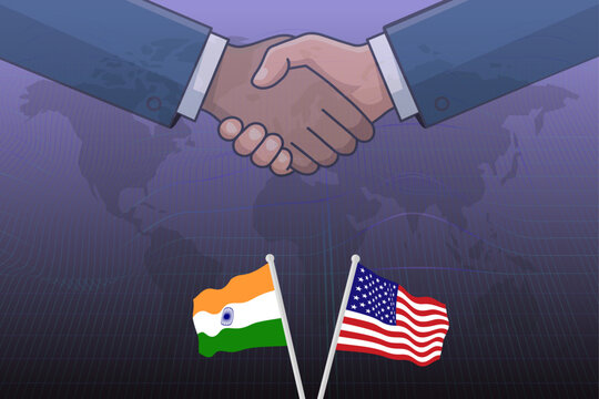 USA and India Partnership, Business Handshake with National Flags, International Trade and Strategic Cooperation Concept