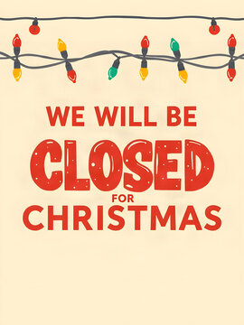 Retro Closed for Christmas Sign with Colorful String Lights and Vintage Lettering