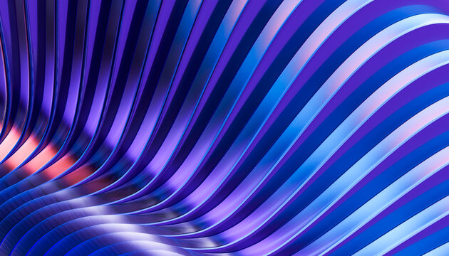 Vibrant blue and purple 3D ribbed tunnel conveying immersive virtual reality