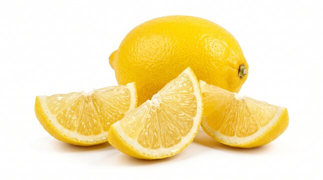 Fresh yellow lemon fruit and lemon slices