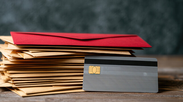 Credit card with urgent envelope and unpaid bill concept